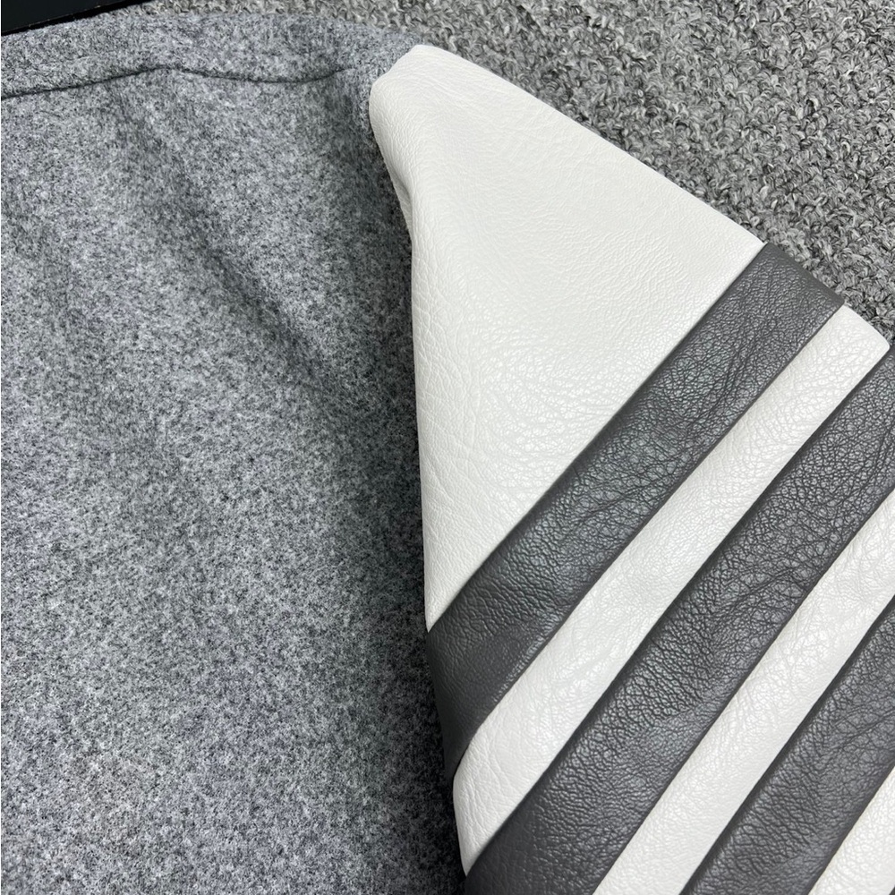 Thom Browne Gray Wool Bomber Jacket with White Leather Sleeves - Picture 5 of 11